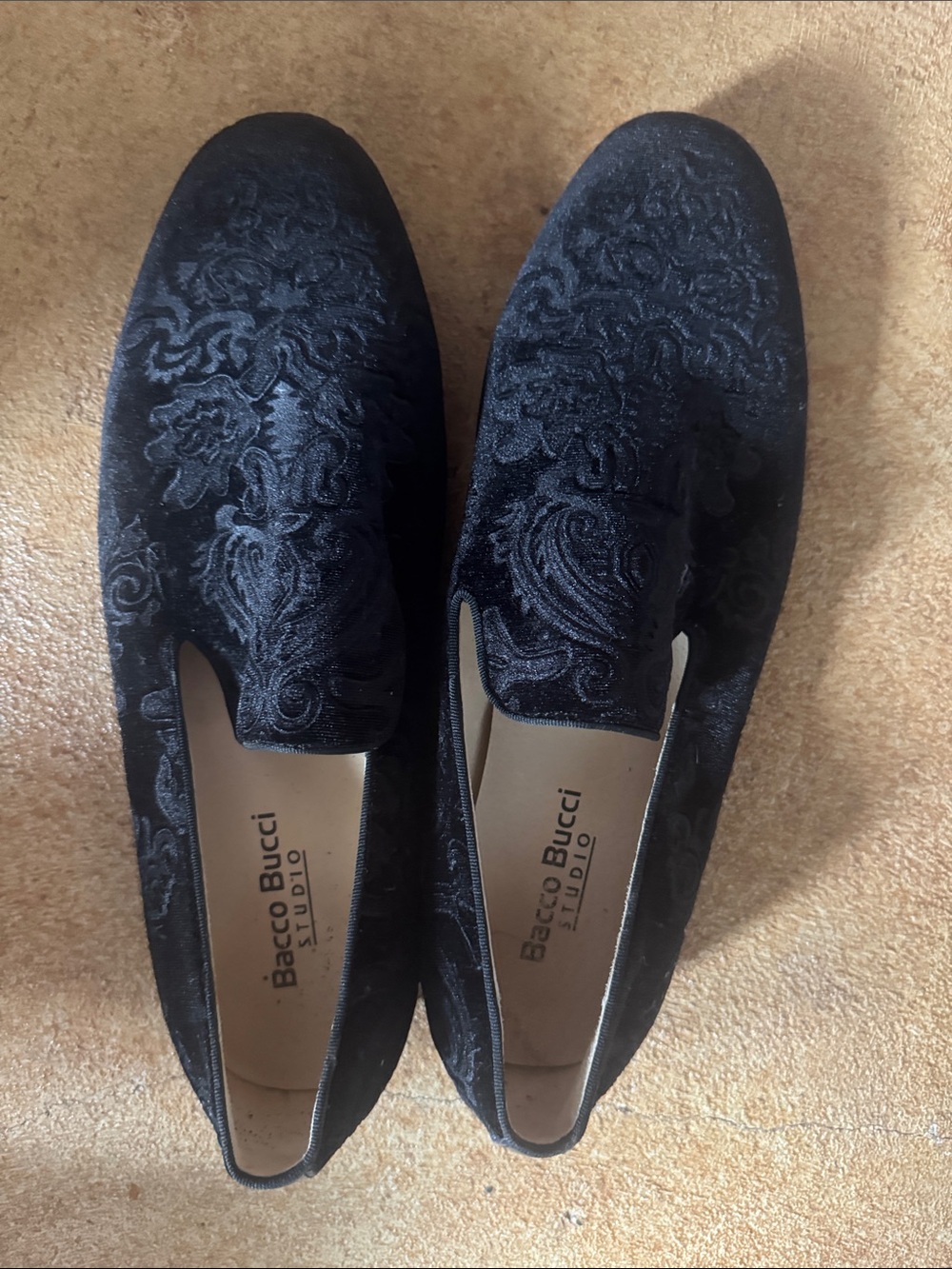Bacco Bucci Black Embossed Velvet Slip-On Loafers